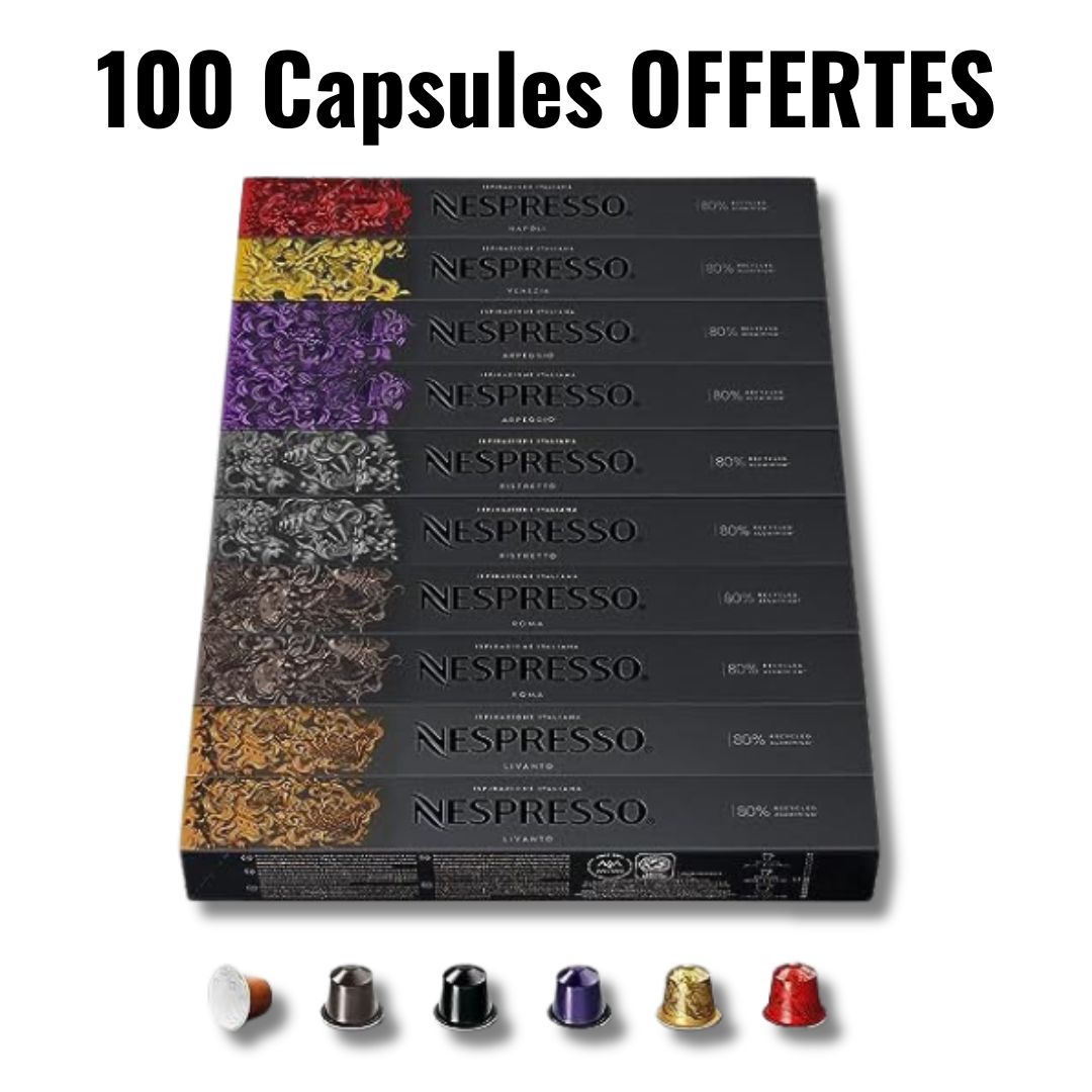 Nespresso Krups Machine à café Inissia + 100 Capsules OFFERTES